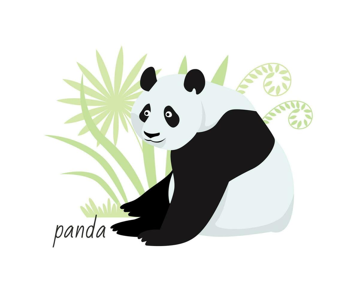 animal panda isolado em branco fundo. tropical plantas. vetor plano ilustração