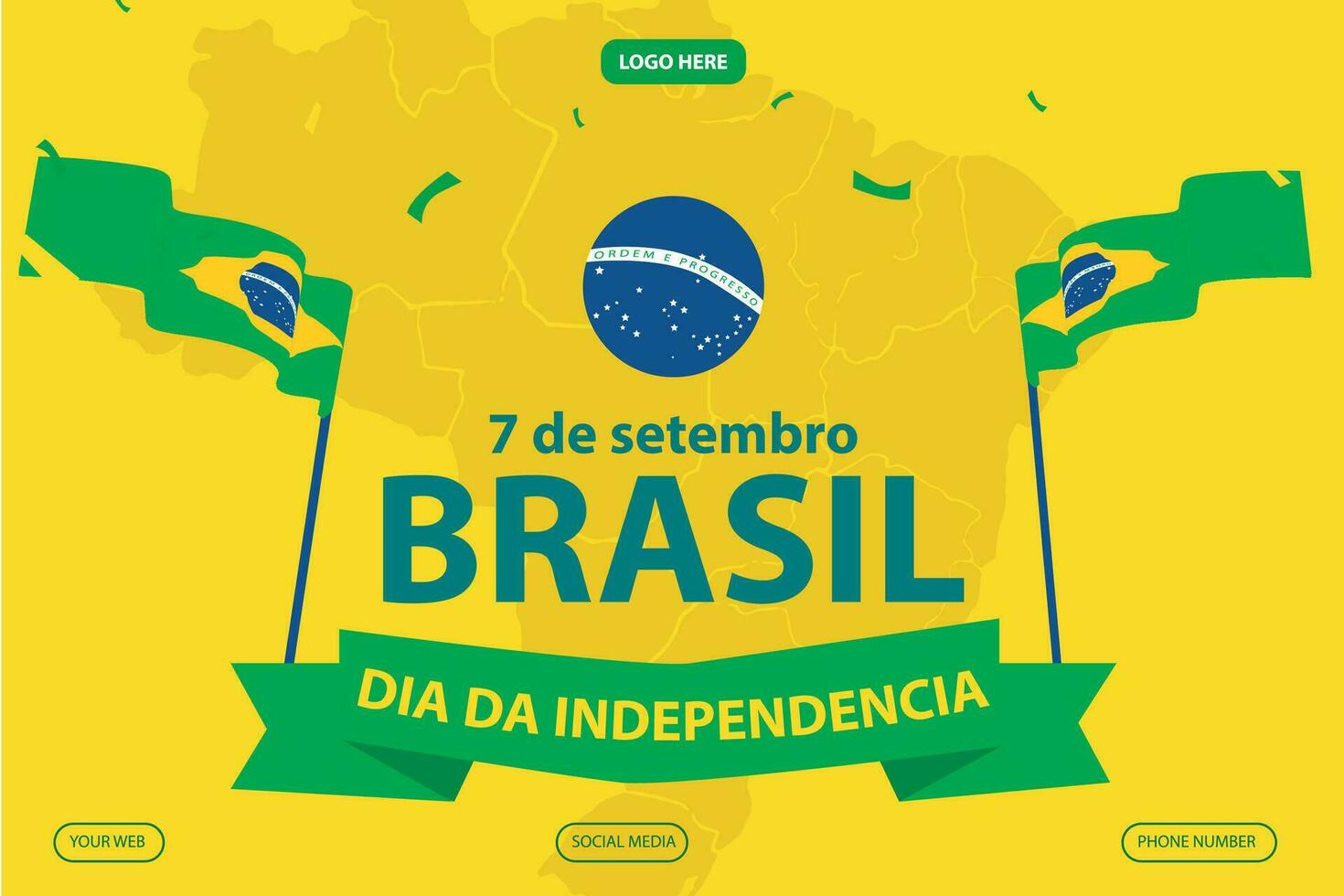 Brasil independência dia 7 setembro celebração vetor modelo bandeira, social meios de comunicação publicar, folheto ou cumprimento cartão com amarelo verde tema e bandeira. vetor ilustração