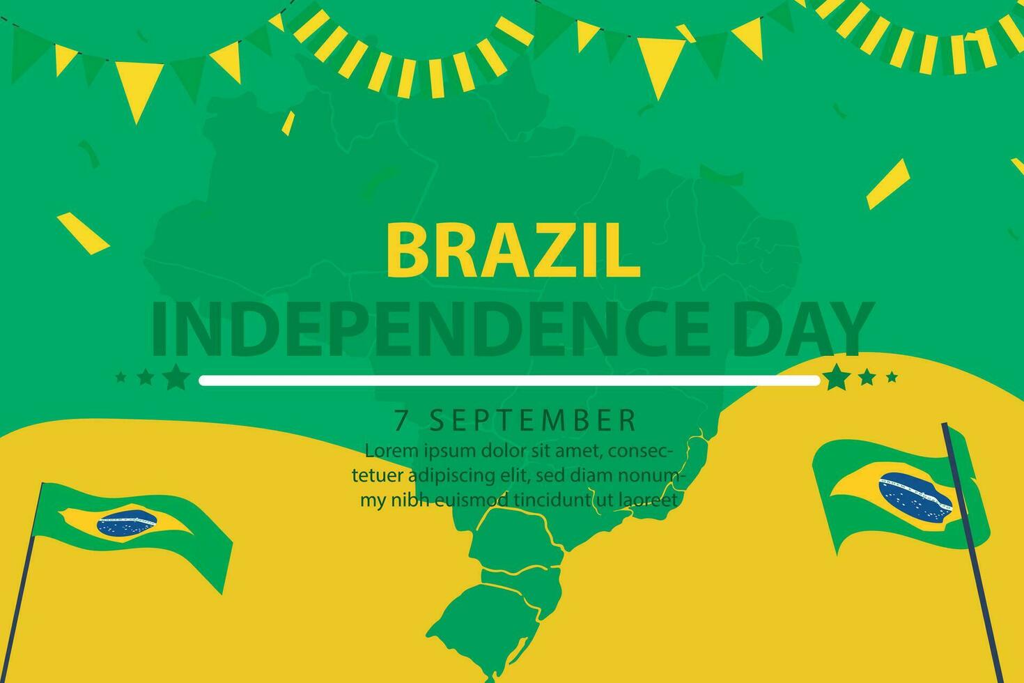 Brasil independência dia 7 setembro celebração vetor modelo bandeira, social meios de comunicação publicar, folheto ou cumprimento cartão com amarelo verde tema e bandeira. vetor ilustração