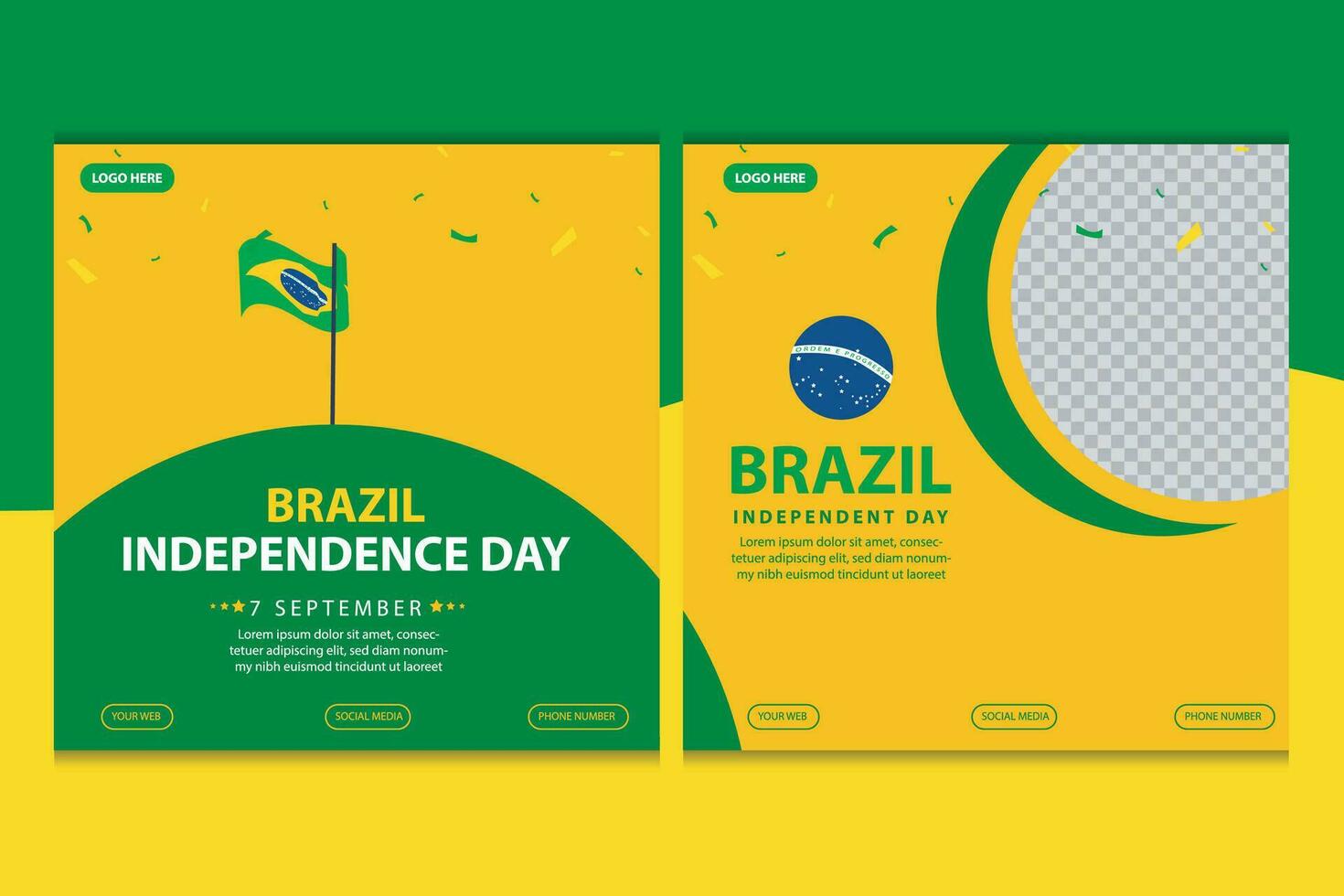 Brasil independência dia 7 setembro celebração vetor modelo bandeira, social meios de comunicação publicar, folheto ou cumprimento cartão com amarelo verde tema e bandeira. vetor ilustração