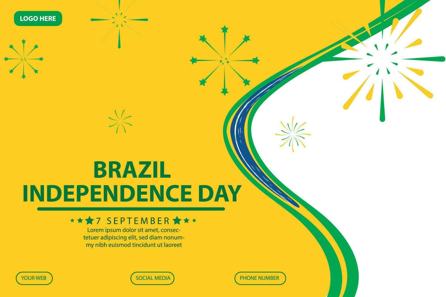 Brasil independência dia 7 setembro celebração vetor modelo bandeira, social meios de comunicação publicar, folheto ou cumprimento cartão com amarelo verde tema e bandeira. vetor ilustração