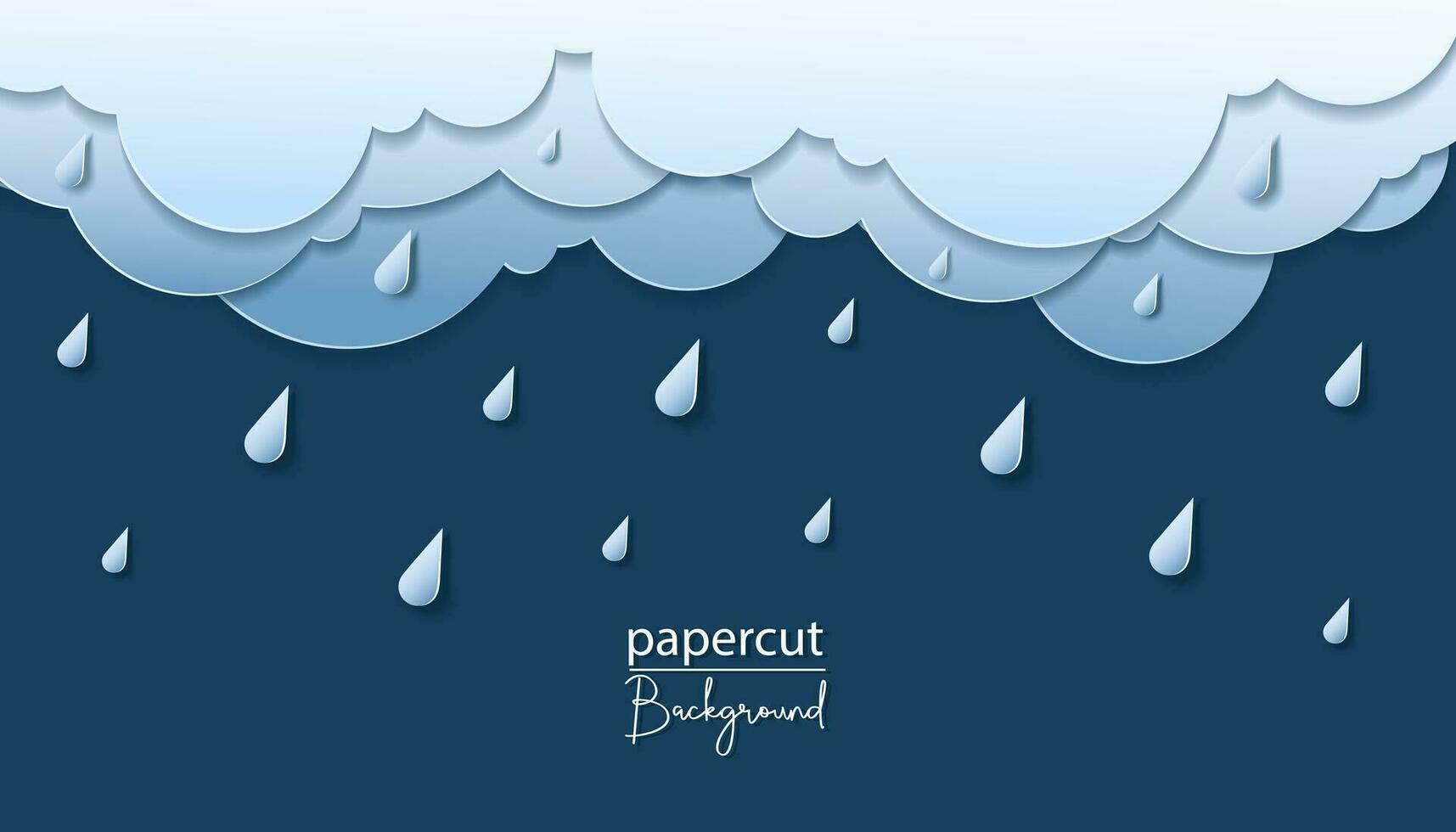 lindo chuva nuvens em Sombrio azul céu fundo. papel cortar estilo. Lugar, colocar para texto 3d papercut fundo com topo e inferior nublado céu. chuvoso clima em camadas bandeira. vetor cartão ilustração.