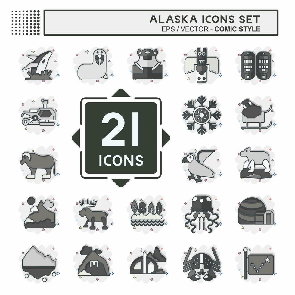 ícone conjunto Alaska. relacionado para Educação símbolo. quadrinho estilo. simples Projeto editável. simples ilustração vetor
