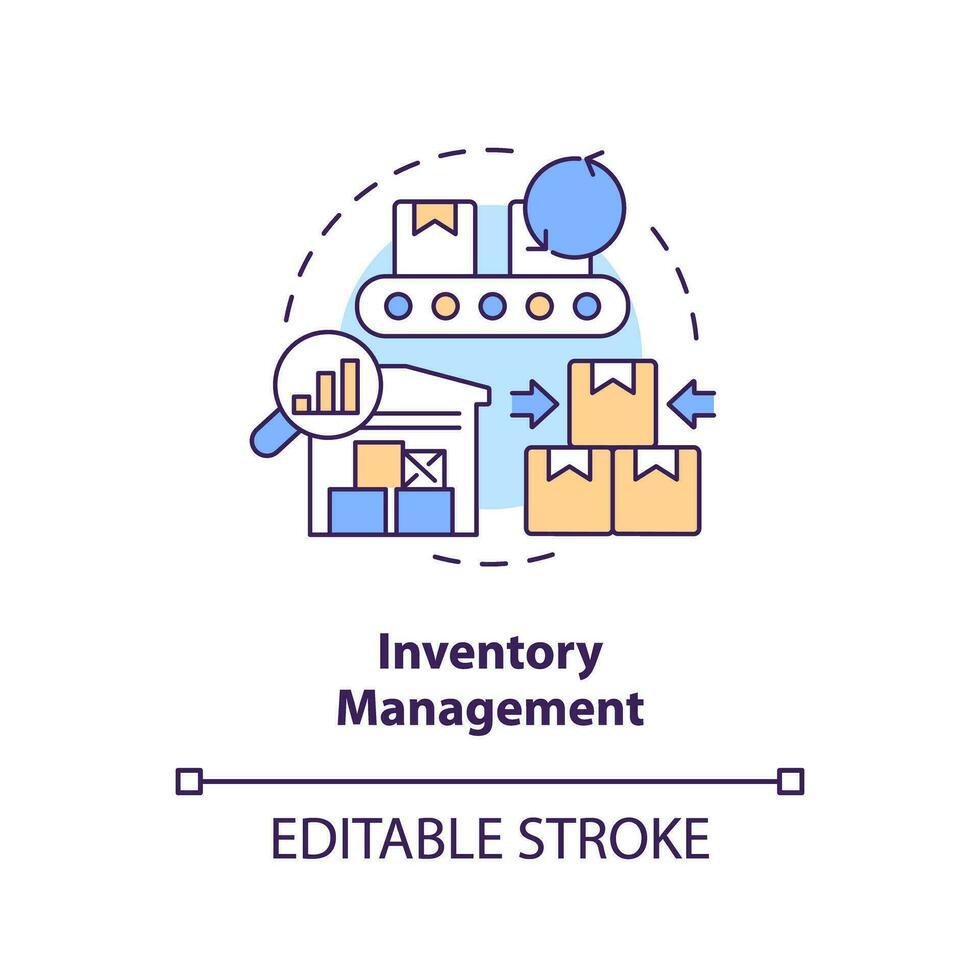 2d editável inventário gestão fino linha ícone conceito, isolado vetor, multicolorido ilustração representando superprodução. vetor