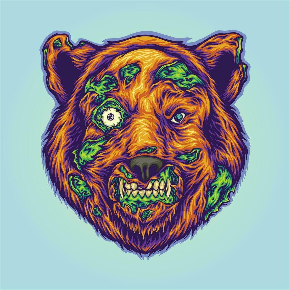 assustador Horror arrepiante Urso cabeça zumbi monstro vetor ilustrações para seu trabalhos logotipo, mercadoria camiseta, adesivos e rótulo desenhos, poster, cumprimento cartões publicidade o negócio companhia