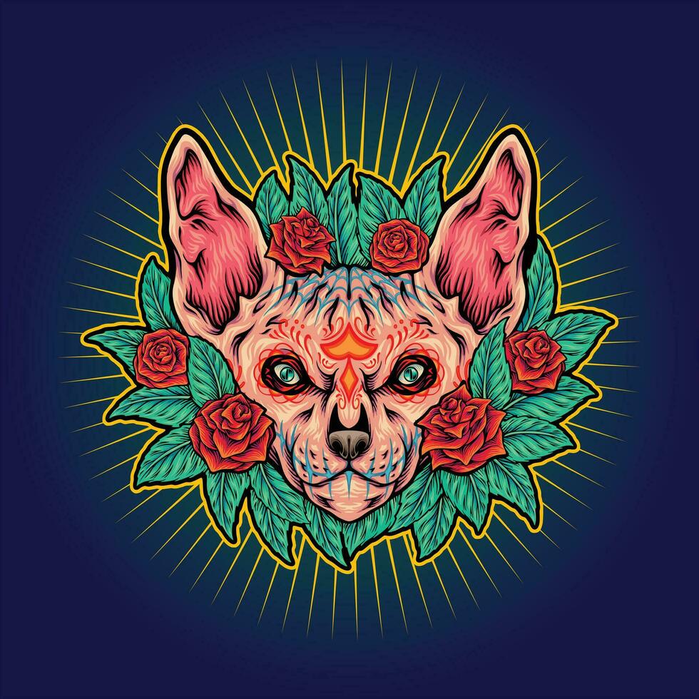 pétalas floral enfeite sphynx gato cabeça vetor ilustrações para seu trabalhos logotipo, mercadoria camiseta, adesivos e rótulo desenhos, poster, cumprimento cartões publicidade o negócio companhia