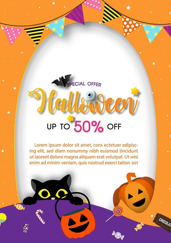 banner de loja de venda de halloween em estilo plano e corte de papel com design vetorial. vetor