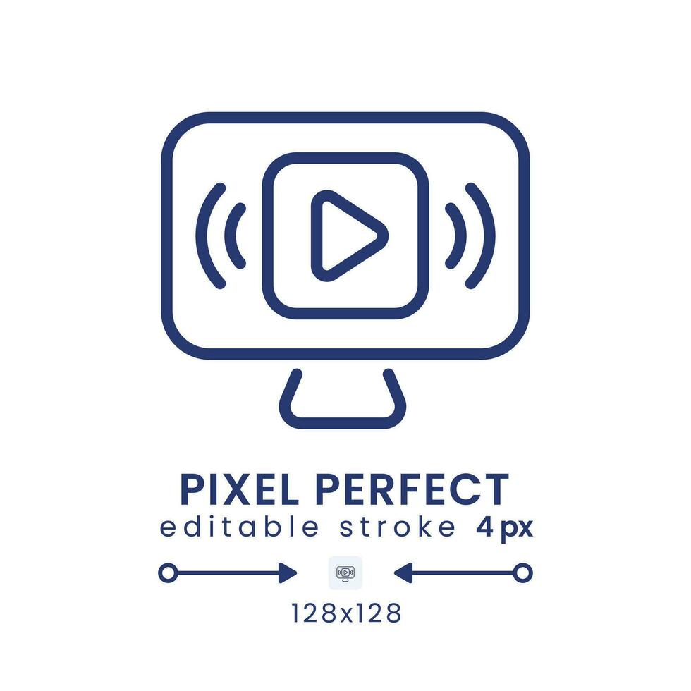viver transmissão linear Área de Trabalho ícone. Internet vídeo. meios de comunicação jogador Programas. pixel perfeito 128x128, esboço 4 px. gui, ux Projeto. isolado do utilizador interface elemento para local na rede Internet. editável acidente vascular encefálico vetor