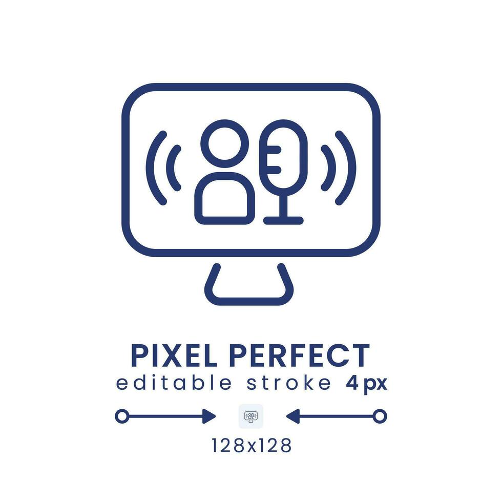 viver televisão podcast linear Área de Trabalho ícone. transmissão meios de comunicação. conversa mostrar. conectados entrevista. pixel perfeito 128x128, esboço 4 px. gui, ux Projeto. isolado do utilizador interface elemento para local na rede Internet. editável acidente vascular encefálico vetor