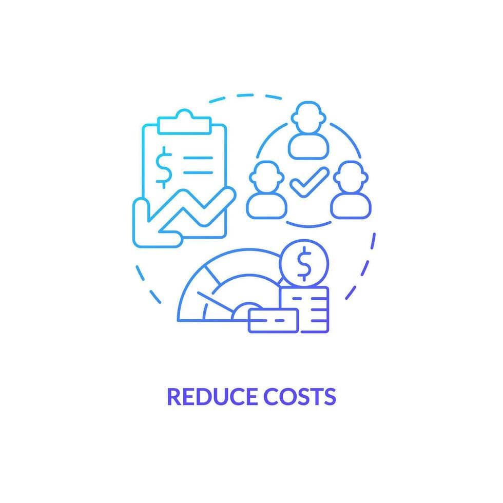 reduzir custos azul gradiente conceito ícone. Menos despesas para negócios. contabilidade Programas benefício abstrato idéia fino linha ilustração. isolado esboço desenhando vetor