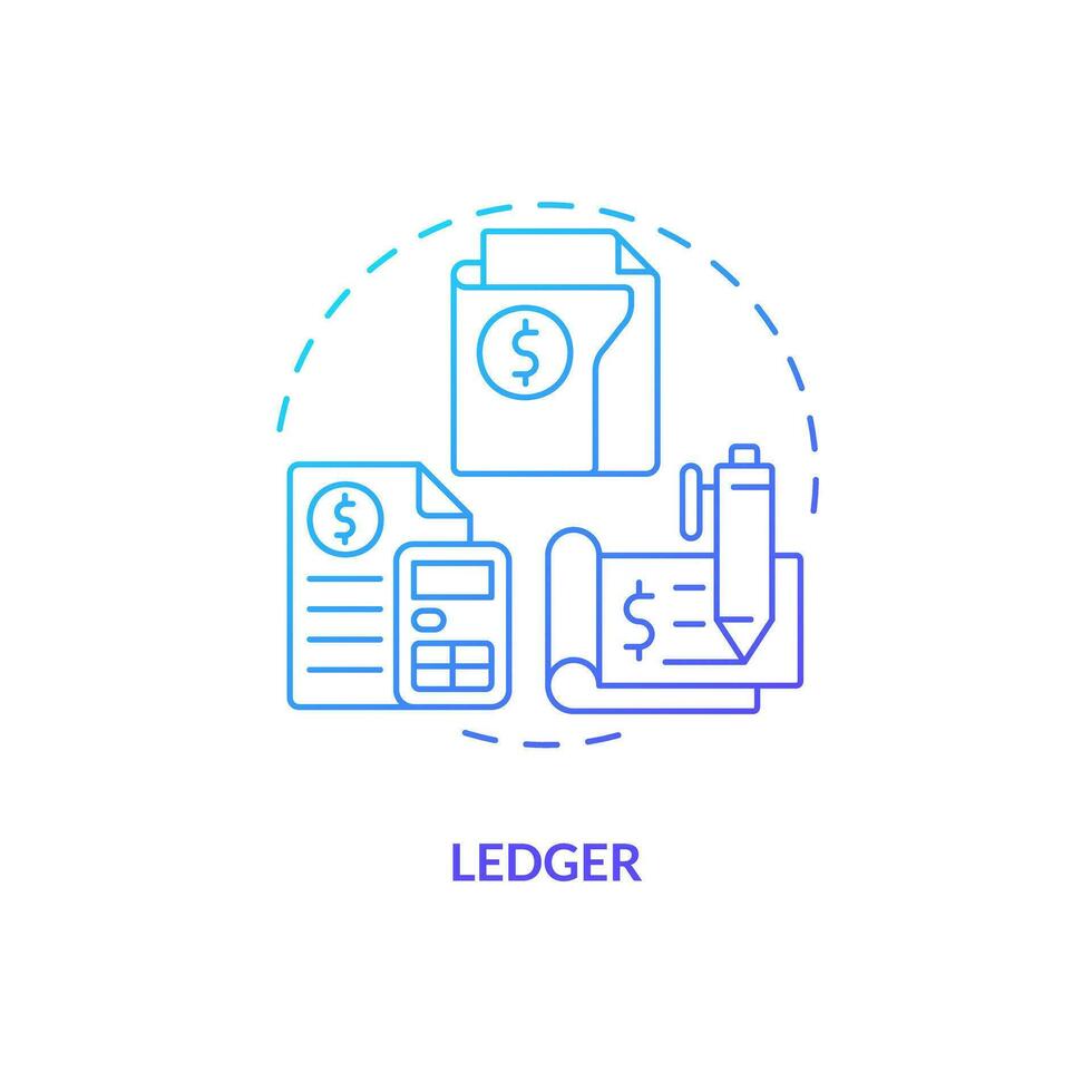 livro-razão azul gradiente conceito ícone. registro do financeiro transações. finança gerenciamento. escrituração contábil elemento abstrato idéia fino linha ilustração. isolado esboço desenhando vetor