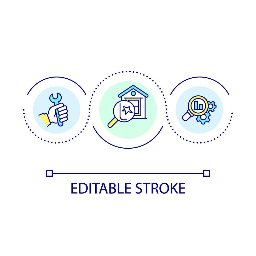 real Estado propriedade exame ciclo conceito ícone. casa construção qualidade. construção inspeção abstrato idéia fino linha ilustração. isolado esboço desenho. editável acidente vascular encefálico vetor