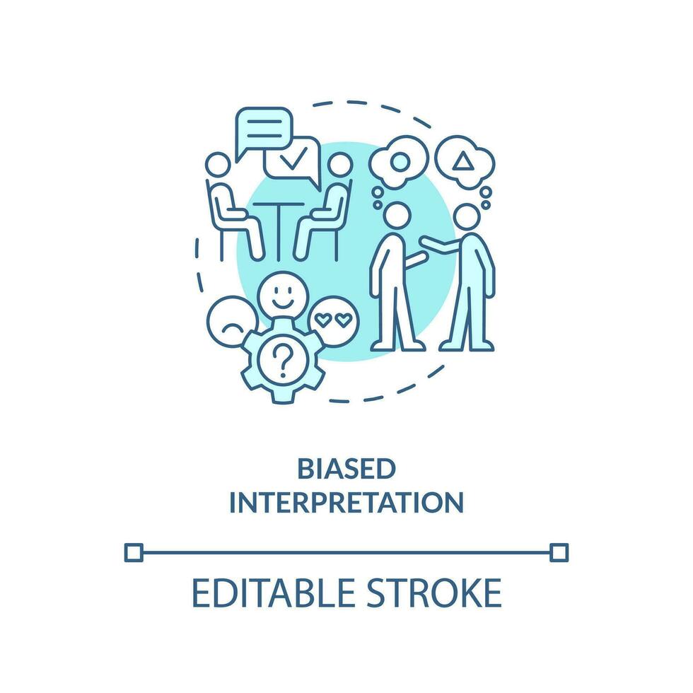 enviesado interpretação turquesa conceito ícone. tipo do cognitivo preconceito abstrato idéia fino linha ilustração. isolado esboço desenho. editável acidente vascular encefálico vetor