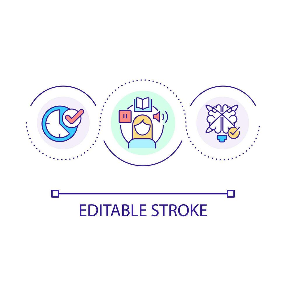 memorizando truques ciclo conceito ícone. impulso cérebro produtividade. Aprendendo habilidades. estudando técnicas abstrato idéia fino linha ilustração. isolado esboço desenho. editável acidente vascular encefálico vetor