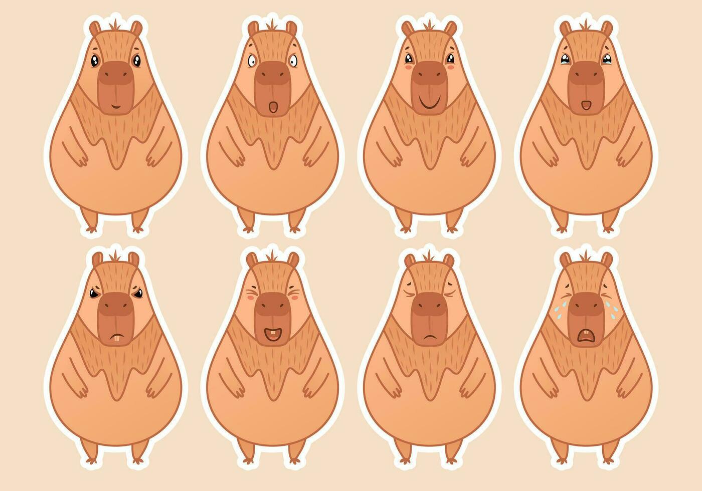 fofa capivara com diferente emoções. emoji desenho animado personagem. capivara adesivos emoticons. vetor ilustração