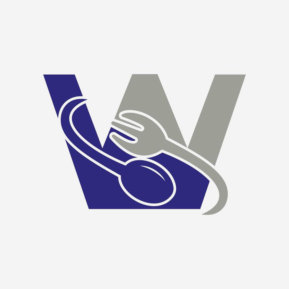 carta W restaurante logotipo combinado com garfo e colher ícone vetor