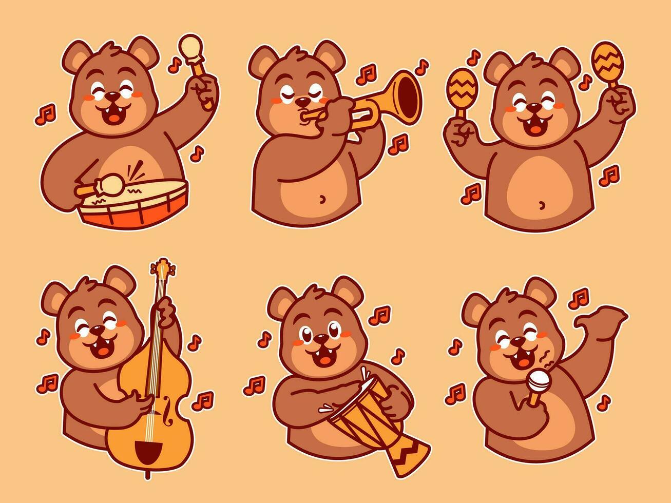 Urso desenho animado adesivo jogando música vetor