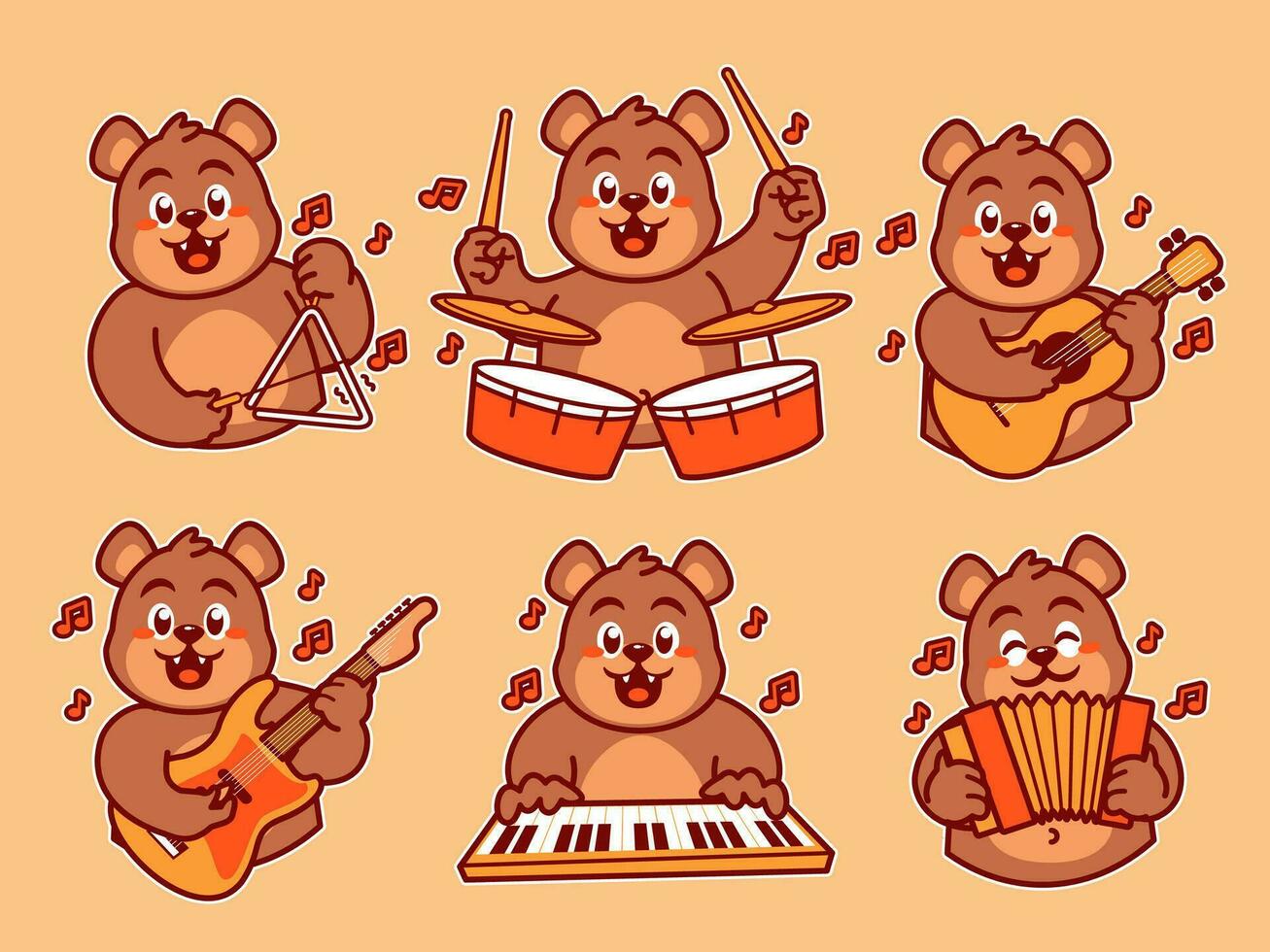 Urso desenho animado adesivo jogando música vetor
