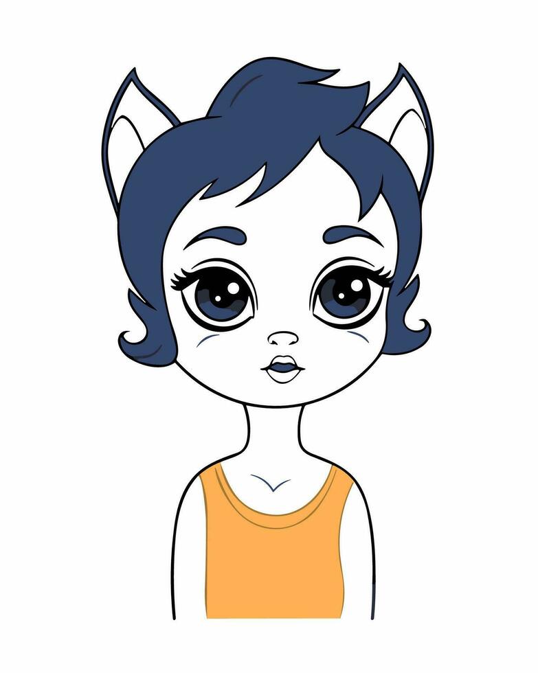 uma desenho animado menina com azul olhos e uma gato orelhas vetor