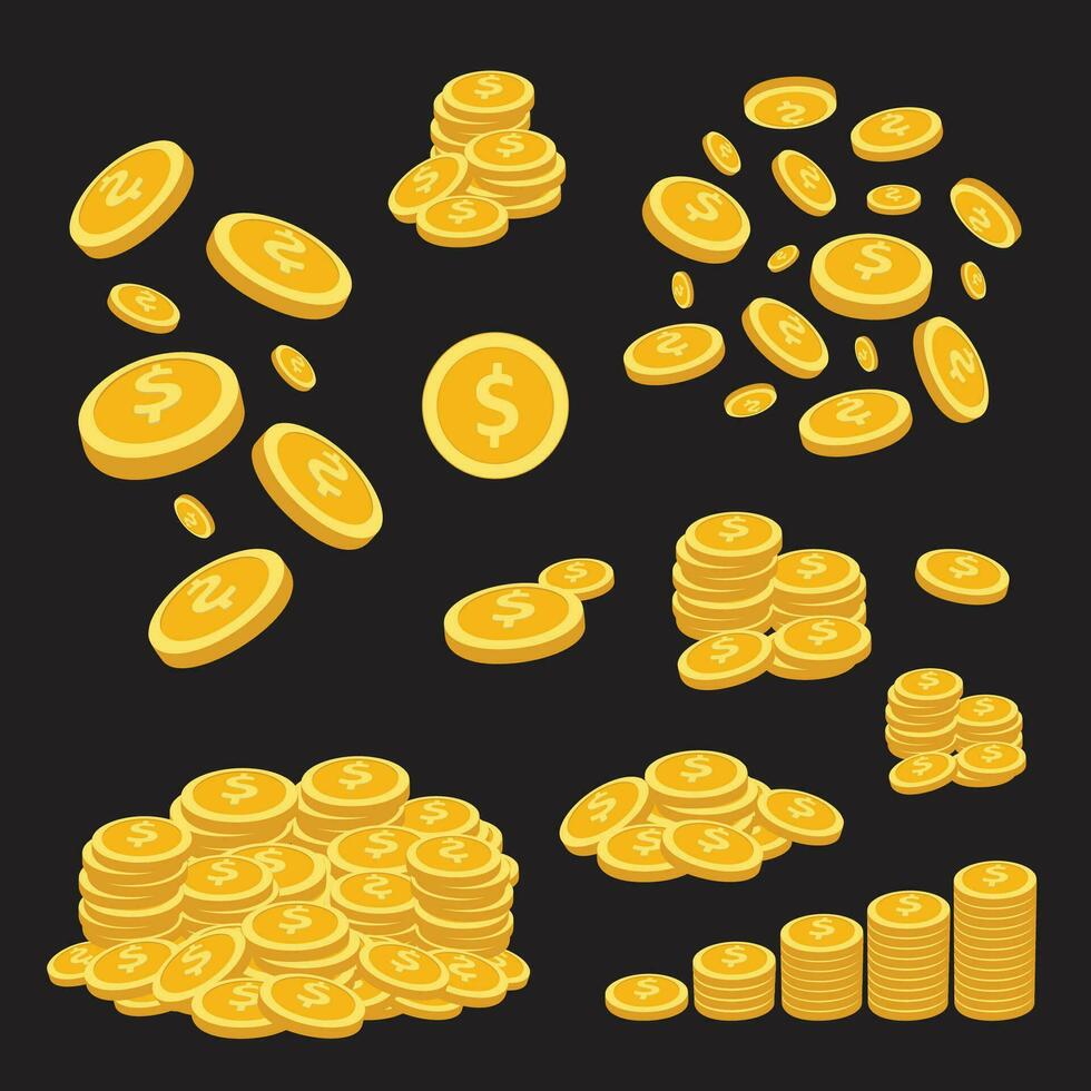 ouro moedas vetor isolado em fundo.