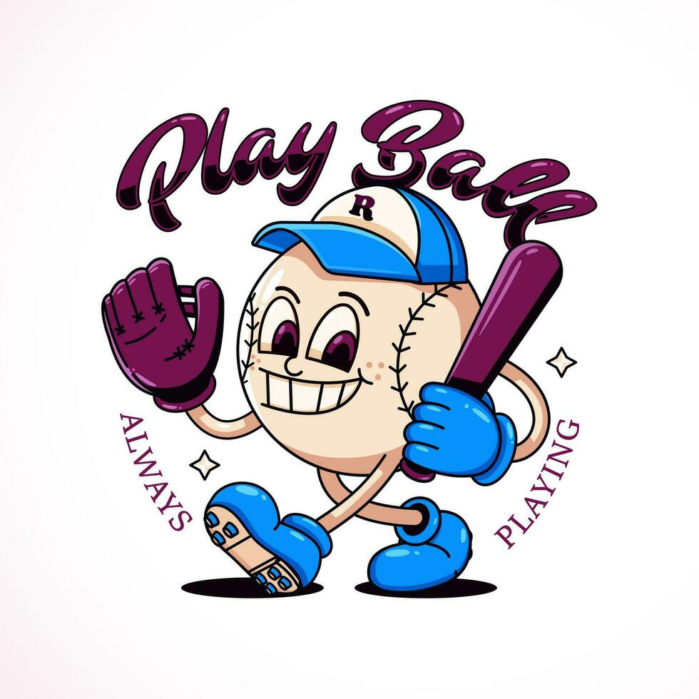 jogar bola, uma desenho animado ilustração do uma beisebol mascote. perfeito para logotipos, Camisetas, adesivos e cartazes vetor