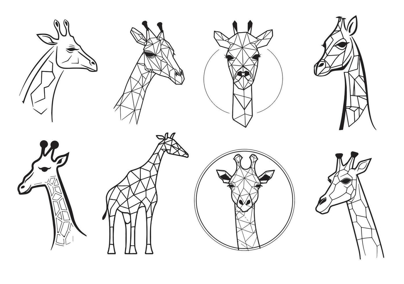 conjunto logotipo cabeça girafa esboço mão desenhado vetor ilustração