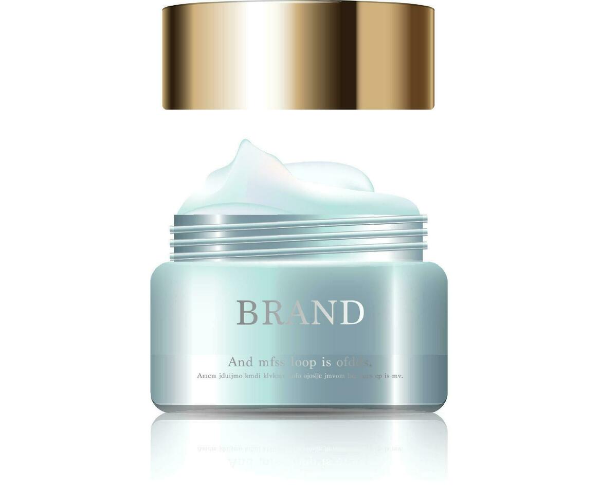 hidratante facial leite creme para anual venda ou festival oferta. verde e ouro creme mascarar garrafa isolado em derramar leite fundo. gracioso Cosmético Publicidades, ilustração. vetor