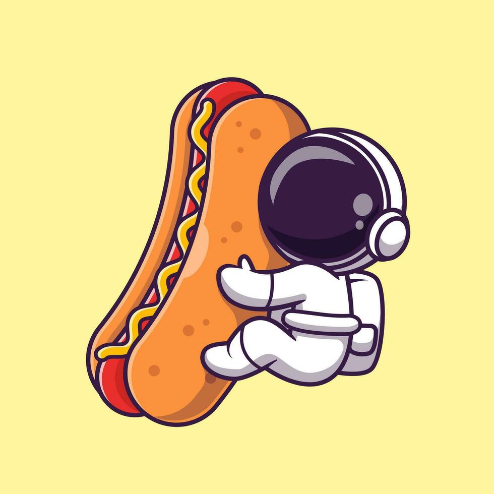 fofa astronauta com quente cachorro desenho animado vetor ícone ilustração. Ciência Comida ícone conceito isolado Prêmio vetor. plano desenho animado estilo