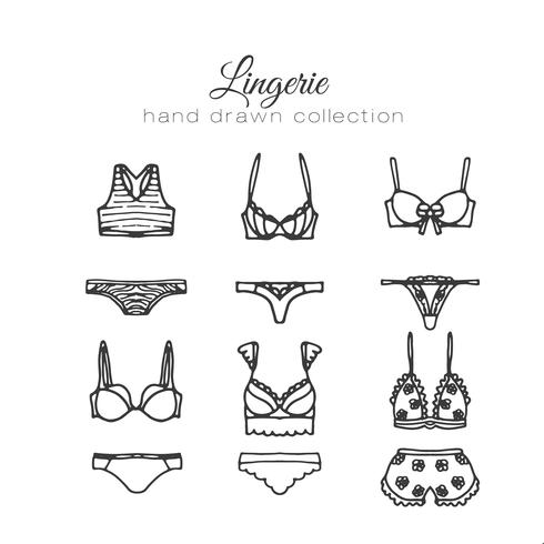 Lingerie conjunto mão ilustrações desenhadas vetor