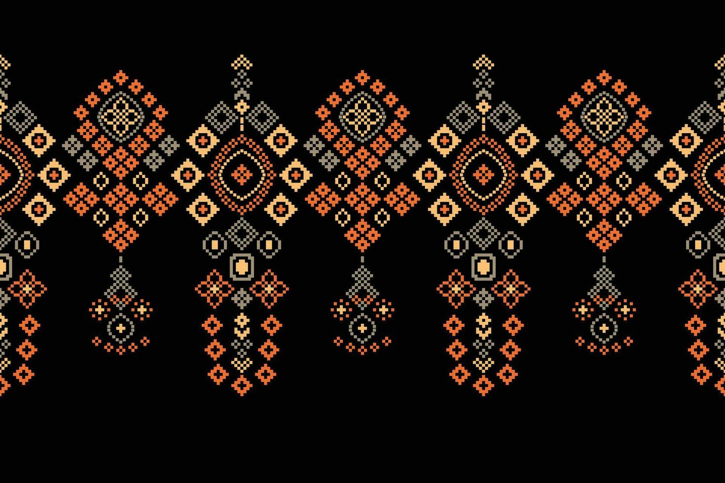 étnico geométrico tecido padronizar Cruz ponto.ikat bordado étnico oriental pixel padronizar Preto fundo. resumo,vetor,ilustração. textura,vestuário,quadro,decoração,motivos,seda papel de parede. vetor