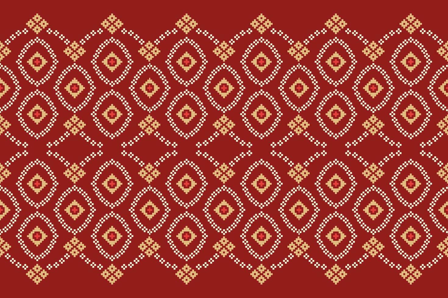 étnico geométrico tecido padronizar Cruz ponto.ikat bordado étnico oriental pixel padronizar vermelho fundo. resumo,vetor,ilustração. textura,vestuário,quadro,decoração,motivos,seda papel de parede. vetor