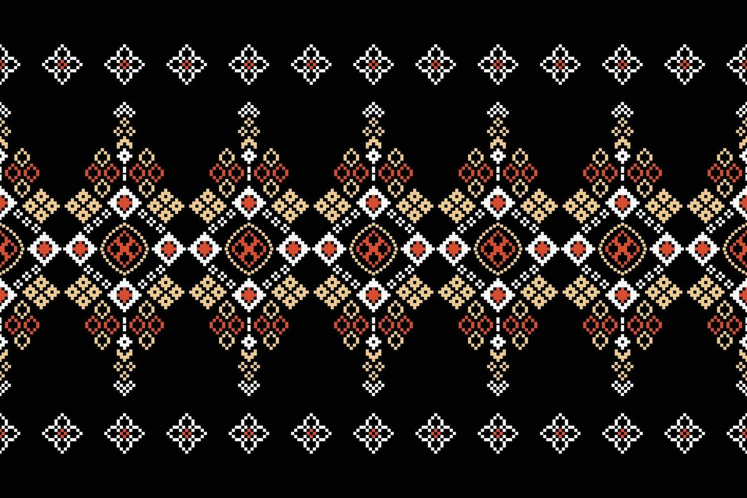 étnico geométrico tecido padronizar Cruz ponto.ikat bordado étnico oriental pixel padronizar Preto fundo. resumo,vetor,ilustração. textura,vestuário,quadro,decoração,motivos,seda papel de parede. vetor