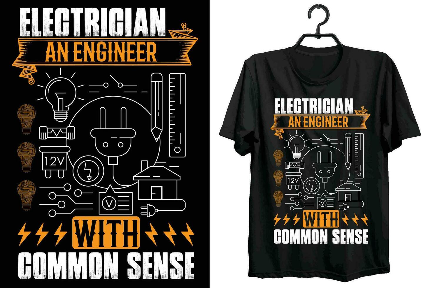 eletricista a engenheiro com comum senso. elétrico Engenharia camiseta Projeto. engraçado presente item elétrico Engenharia camiseta Projeto para elétrico engenheiros. vetor