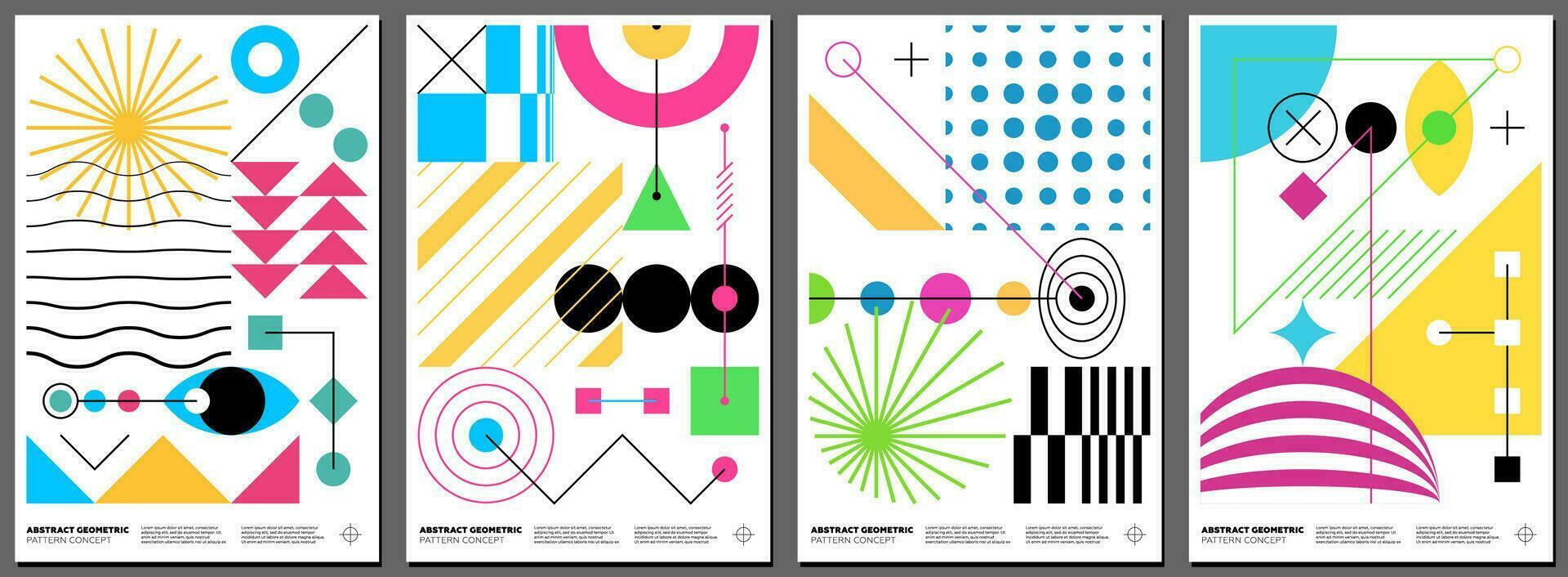 abstrato brutalismo poster conjunto com Memphis geométrico formas em branco fundo. moderno brutalista estilo mínimo simples gráfico imprime. brutal na moda ano 2000 cartaz Projeto modelo. vetor eps modelo