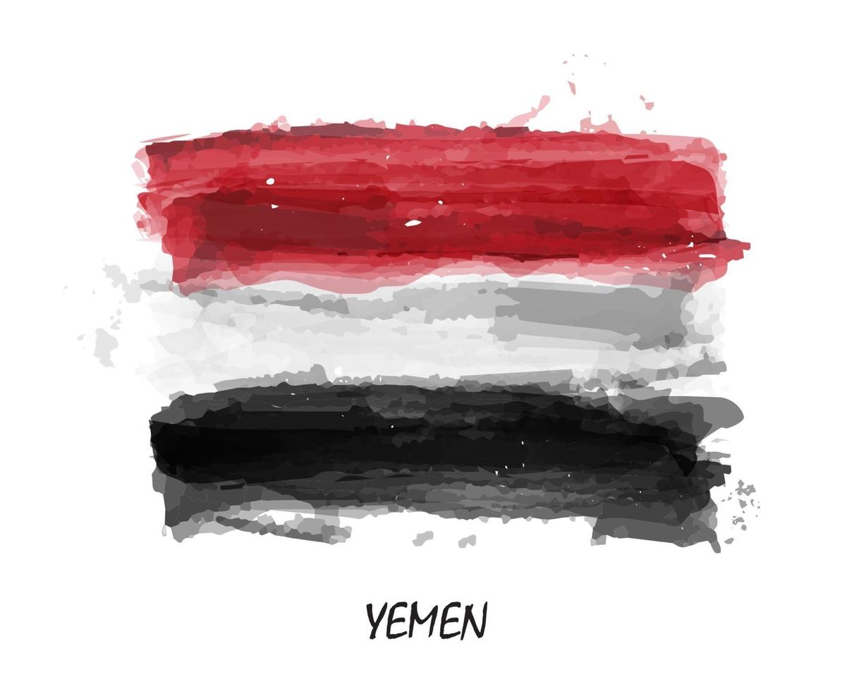 Bandeira de aquarela pintura realista do Iêmen. vetor. vetor