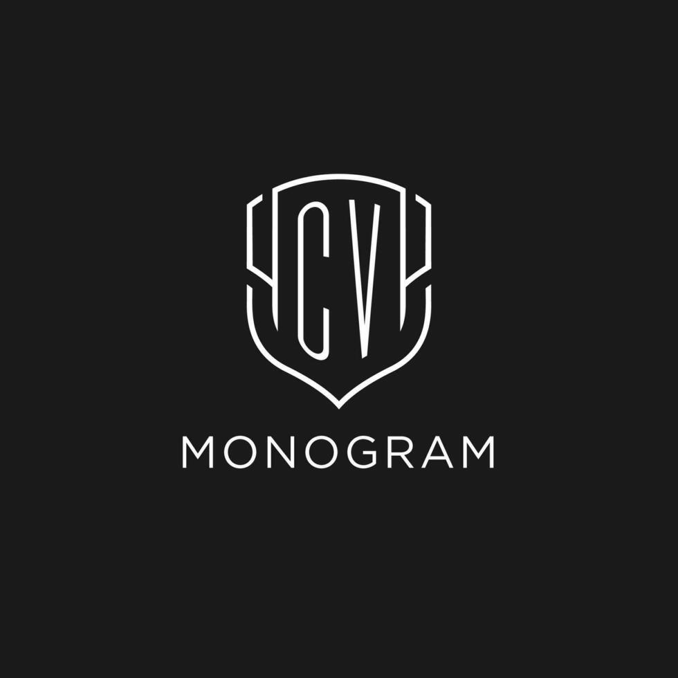 inicial cv logotipo monoline escudo ícone forma com luxo estilo vetor