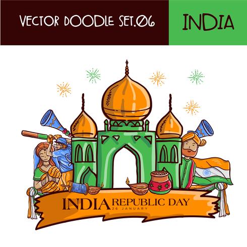 Mão desenhada indiano República dia ilustração vetorial vetor