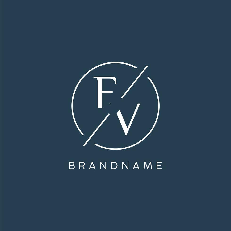 inicial carta fv logotipo monograma com círculo linha estilo vetor