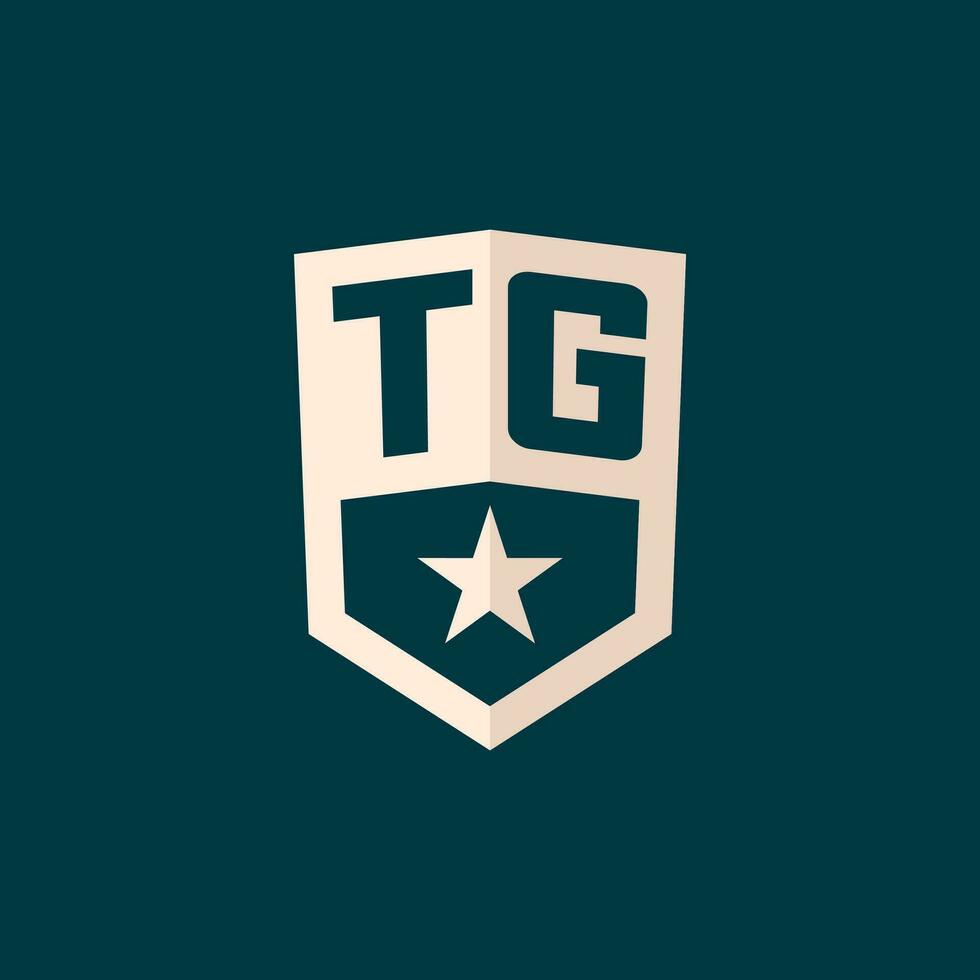 inicial tg logotipo Estrela escudo símbolo com simples Projeto vetor