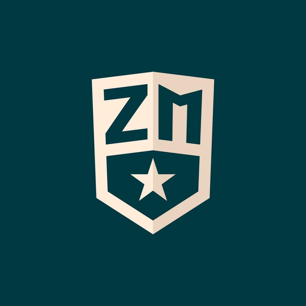 inicial zm logotipo Estrela escudo símbolo com simples Projeto vetor