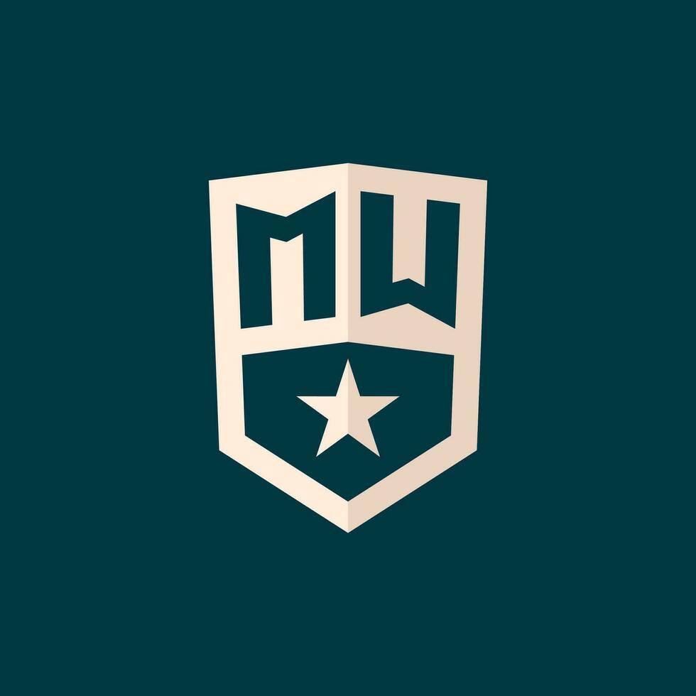 inicial mw logotipo Estrela escudo símbolo com simples Projeto vetor