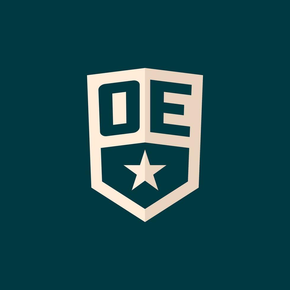 inicial oe logotipo Estrela escudo símbolo com simples Projeto vetor
