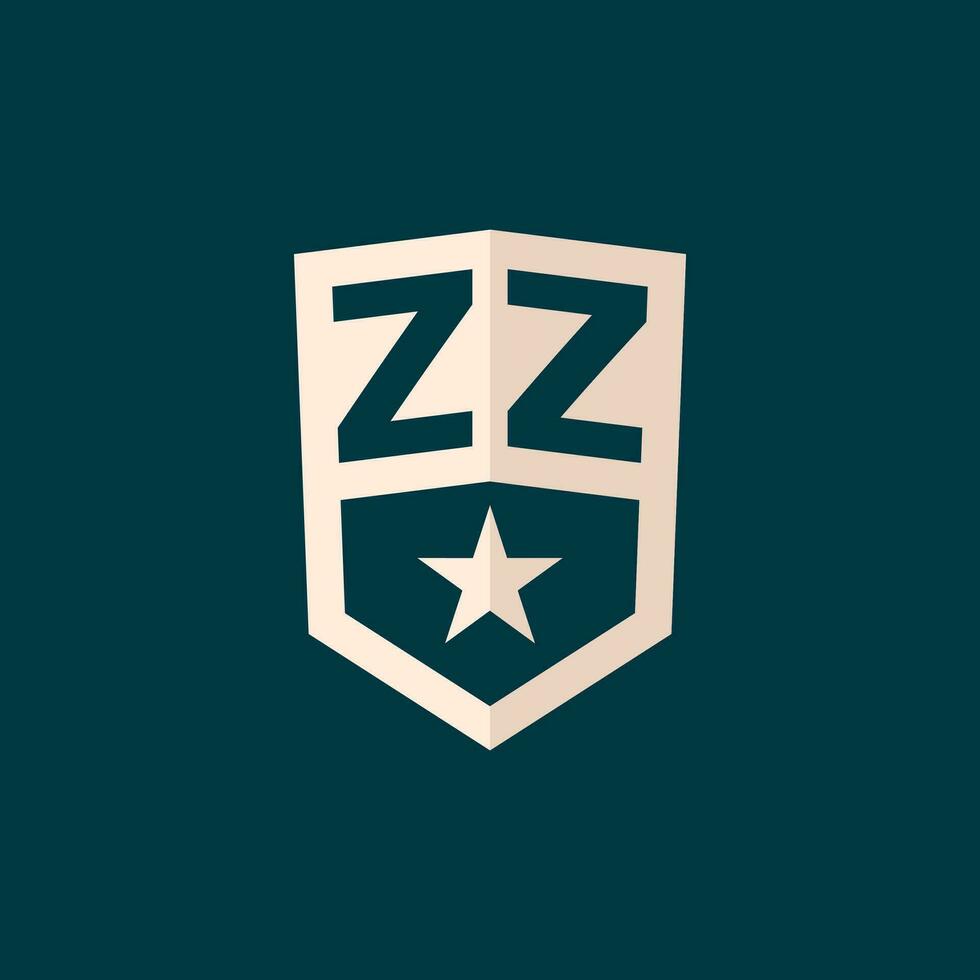 inicial zz logotipo Estrela escudo símbolo com simples Projeto vetor