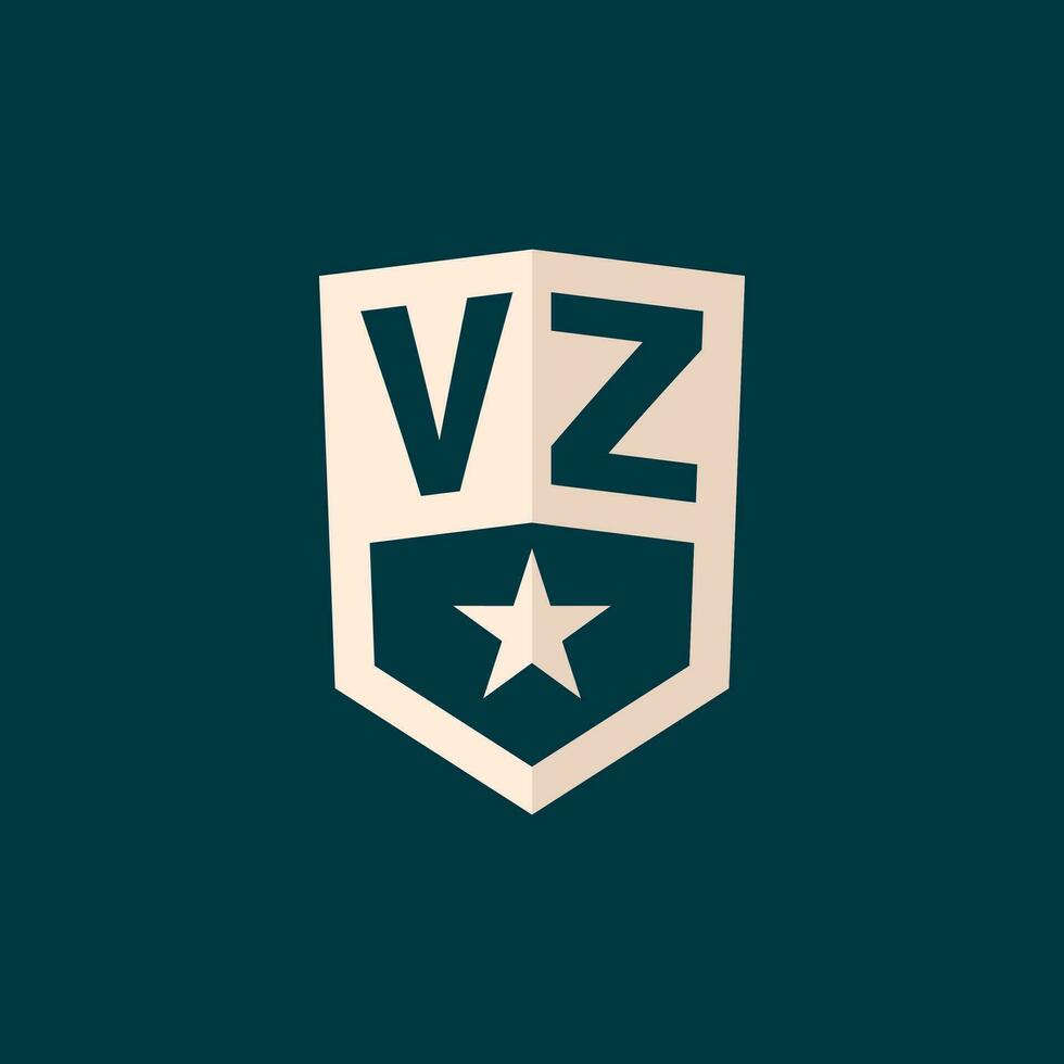 inicial vz logotipo Estrela escudo símbolo com simples Projeto vetor