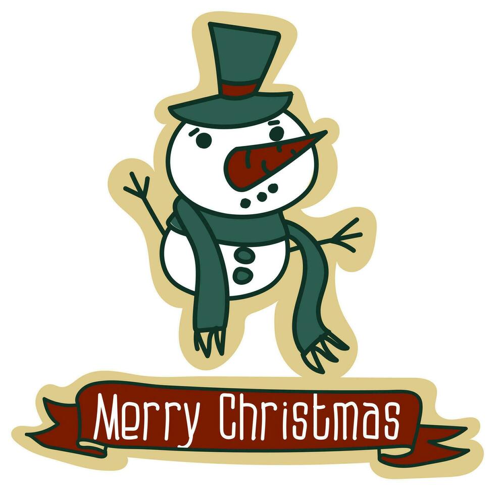 uma cartão postal com uma Natal boneco de neve dentro uma chapéu com uma cachecol e uma ampla cenoura, uma tradicional Natal vetor ilustração. uma cartão postal para a feriado dentro retro estilo. desenho animado objeto