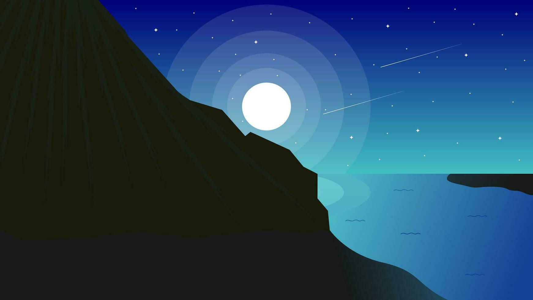 vetor ilustração do uma noite Visão com montanhas e lua dentro a céu