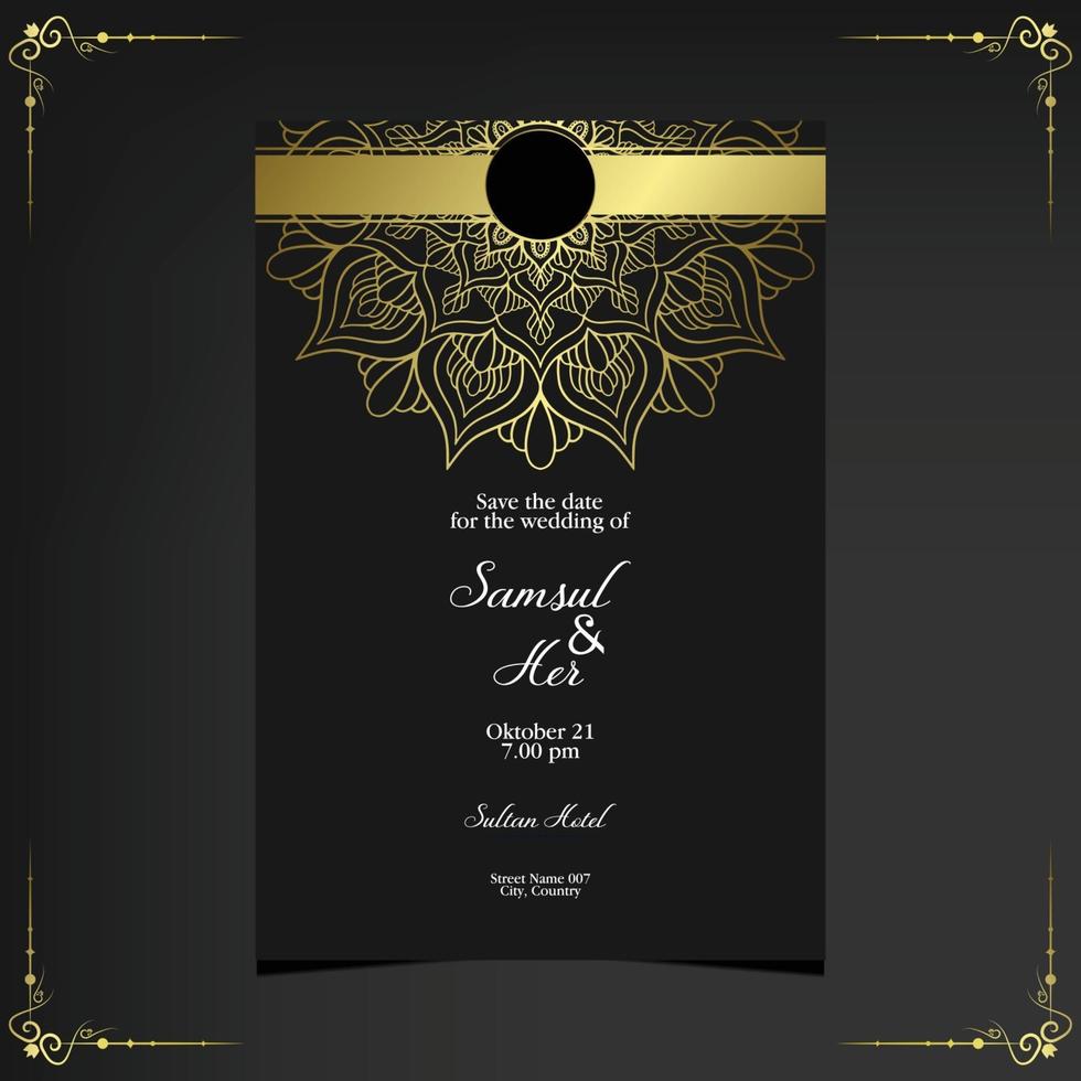 Fundo ornamentado de mandala de ouro de luxo para convite de casamento, capa do livro com elemento de mandala vetor premium