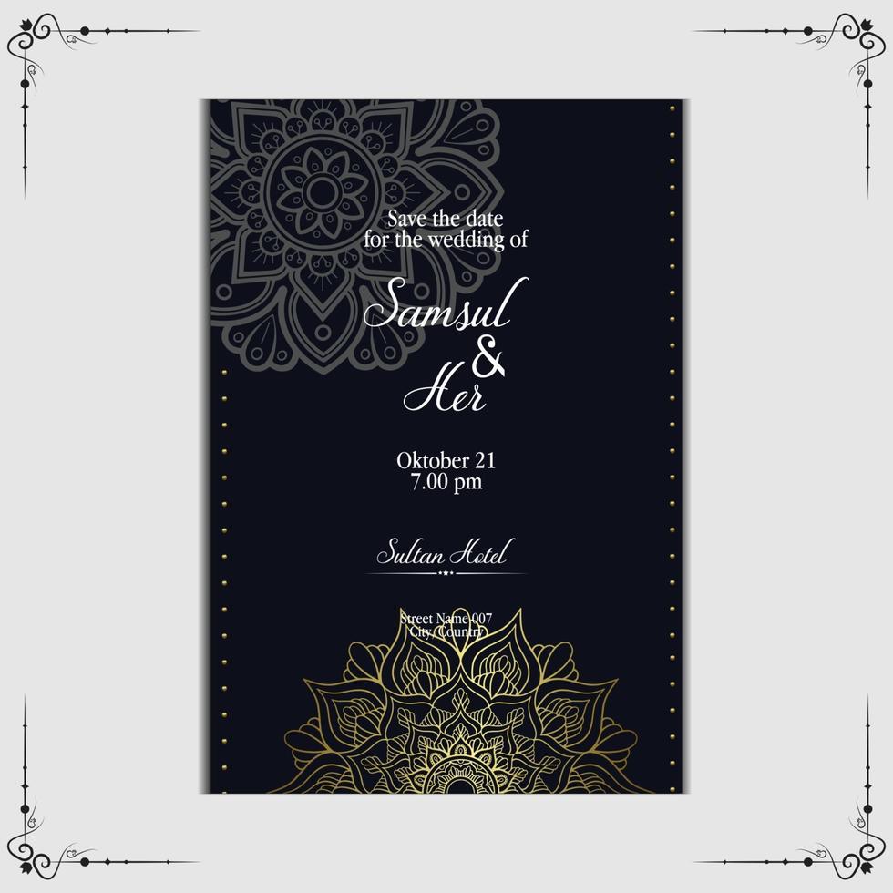 Fundo ornamentado de mandala de ouro de luxo para convite de casamento, capa do livro com elemento de mandala vetor premium