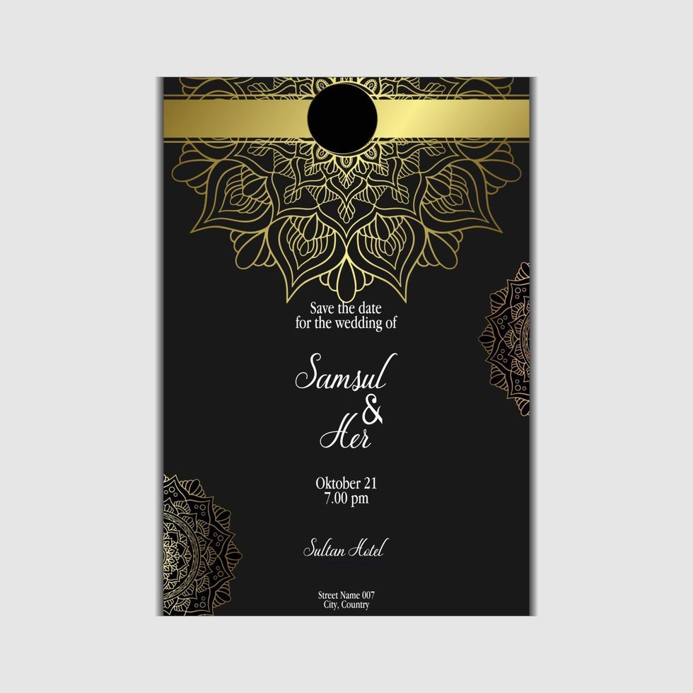 Fundo ornamentado de mandala de ouro de luxo para convite de casamento, capa do livro com elemento de mandala vetor premium