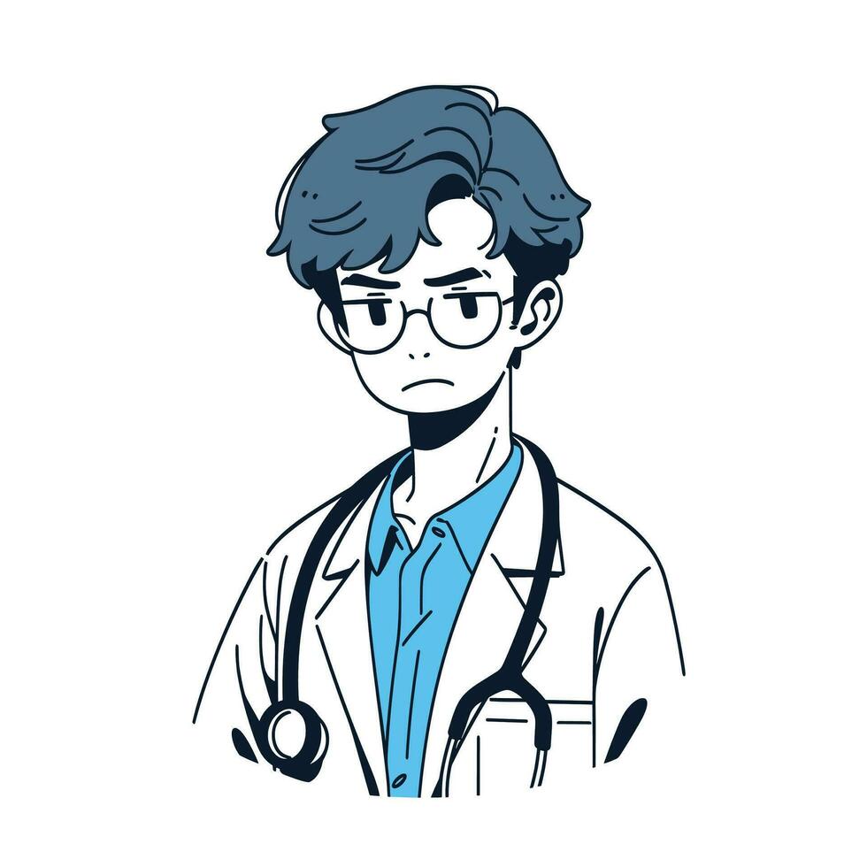 médico retrato isolado em branco fundo, médico personagens ilustração dentro plano estilo, fofa médico logotipo Projeto vetor